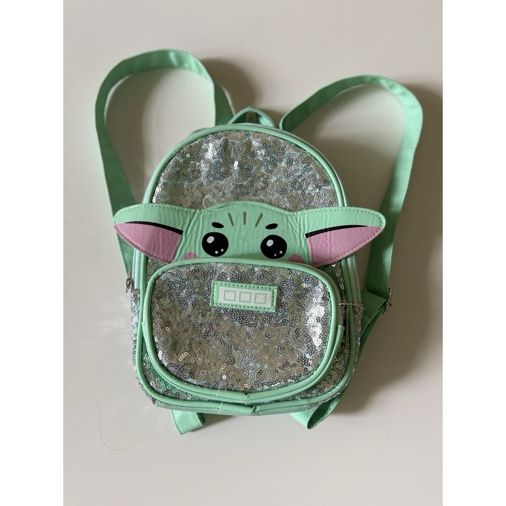 Star Wars Mandalorian Grogu Baby Yoda Sequin Mini Backpack Green Silver Girls